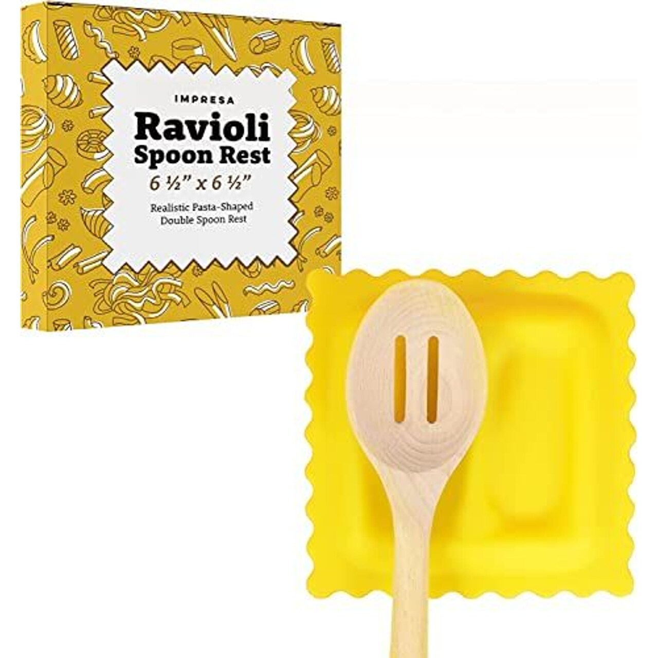 IMPRESA Silicone Ravioli Spoon Rest - 6.5 in, Pasta Drip Catching Utensil Holder - Novelty Ravioli Shape for Italian Kitchen Decor - Dishwasher Safe Silicone Kitchen Gadget